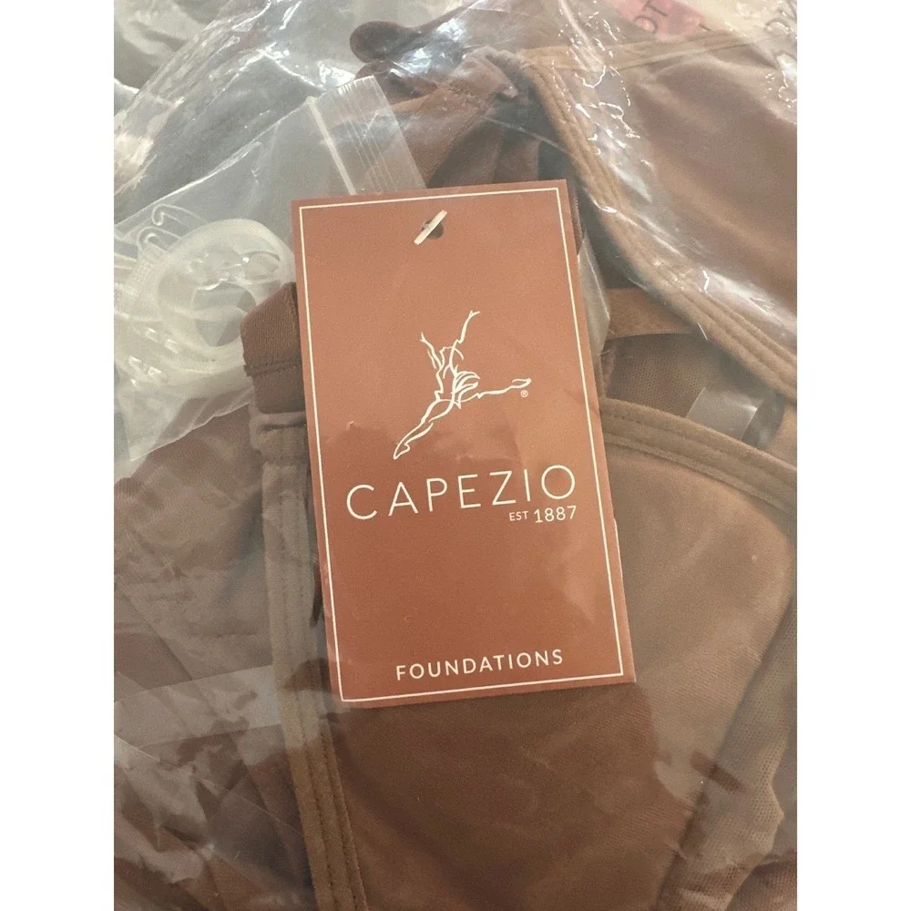 Capezio Plunge Neck Mesh Midriff Leotard skintone 60 brown CM NWT child medium